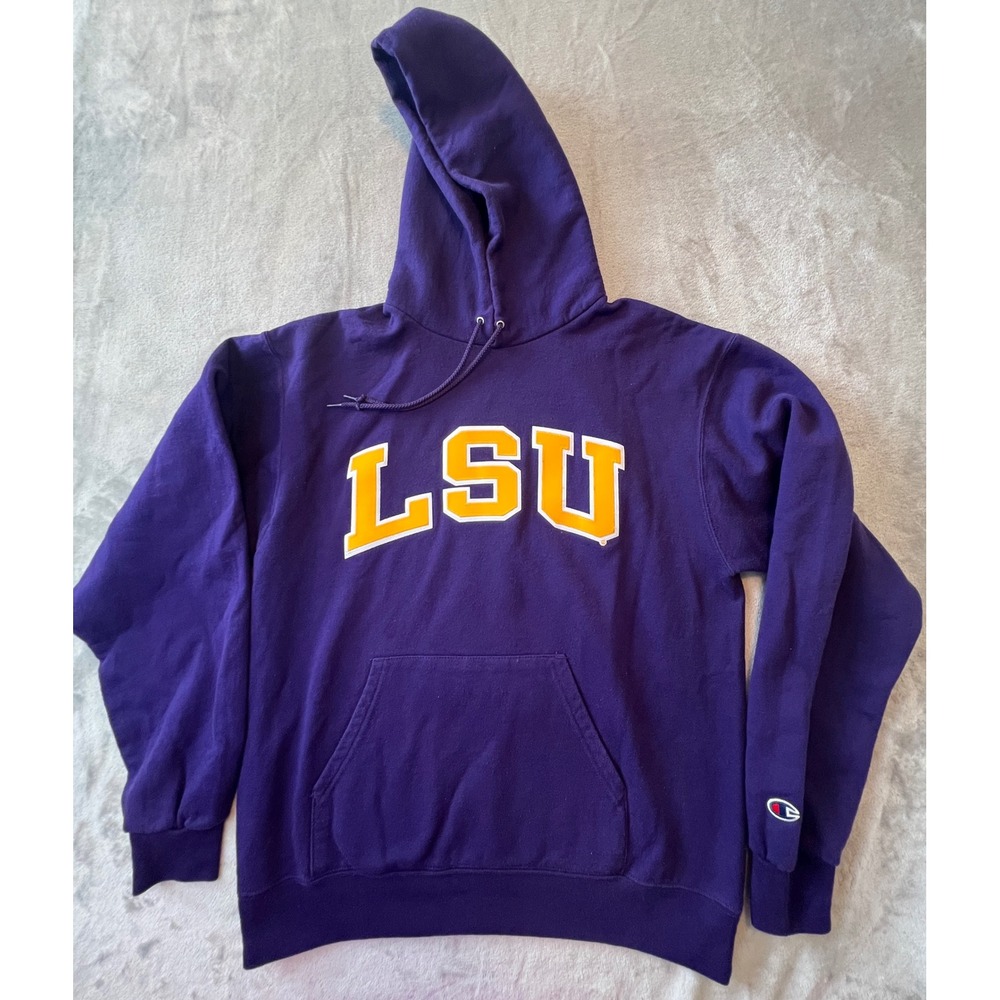 Champion Hoodie Mens Medium Purple LSU Tigers Eco Fleece Pullover